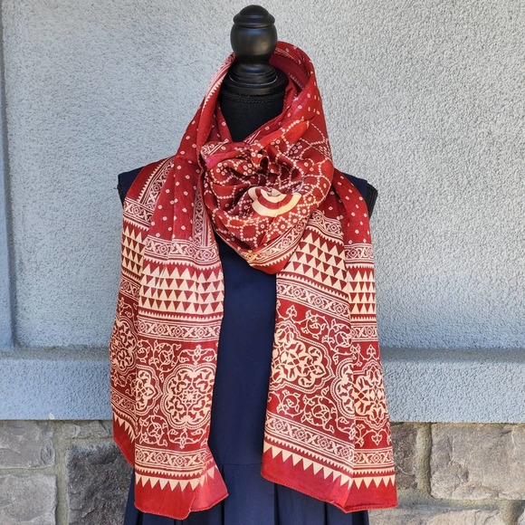 NWT Rusty Red Silk Scarf, Red Polka dot Silk Scarf, Red floral print Silk Scarf - Picture 6 of 10